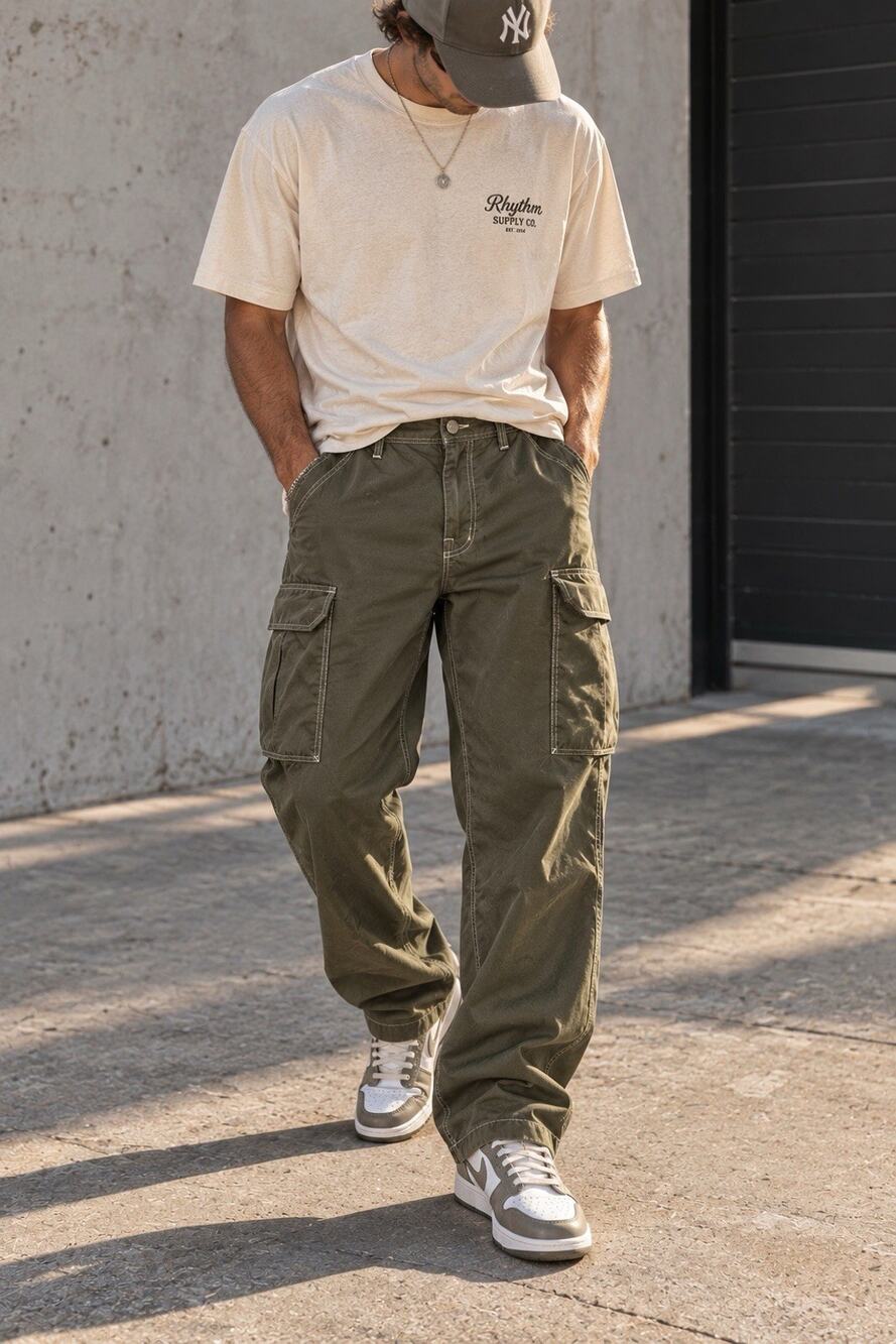 True Religion Cargo Pants Mens 36 Olive Green Contrast Stitch Y2K Baggy 108335